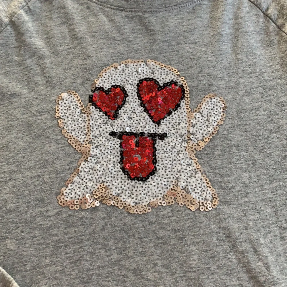 Gap Girls 8 Sequin Ghost Gray Swing Top EUC 👻